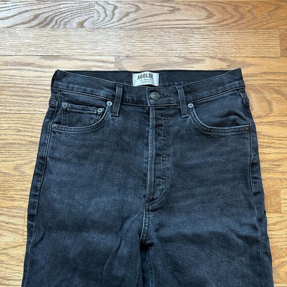 AGOLDE NICO HIGH RISE BUTTON FLY SLIM BLACK DENIM JEANS SZ 26 - Picture 3 of 6